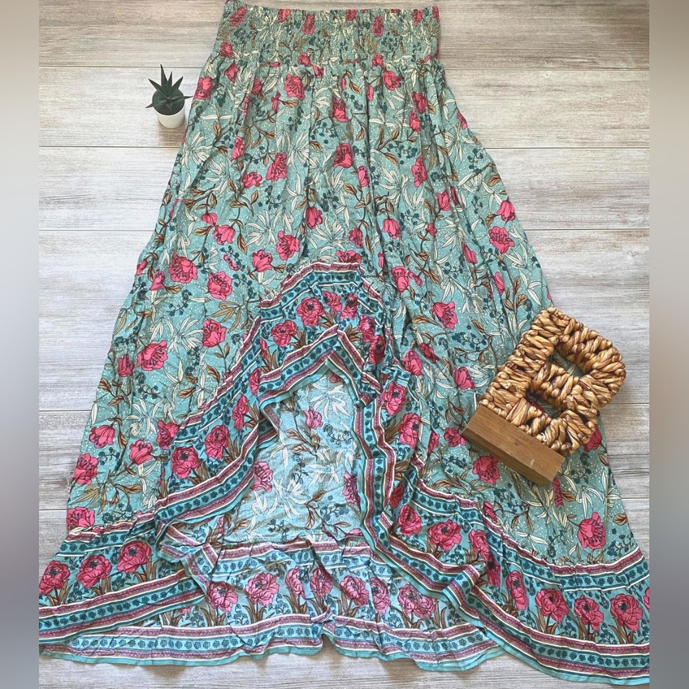 Davi & Dani Strapless Beach Maxi Dress Light Blue Size S
